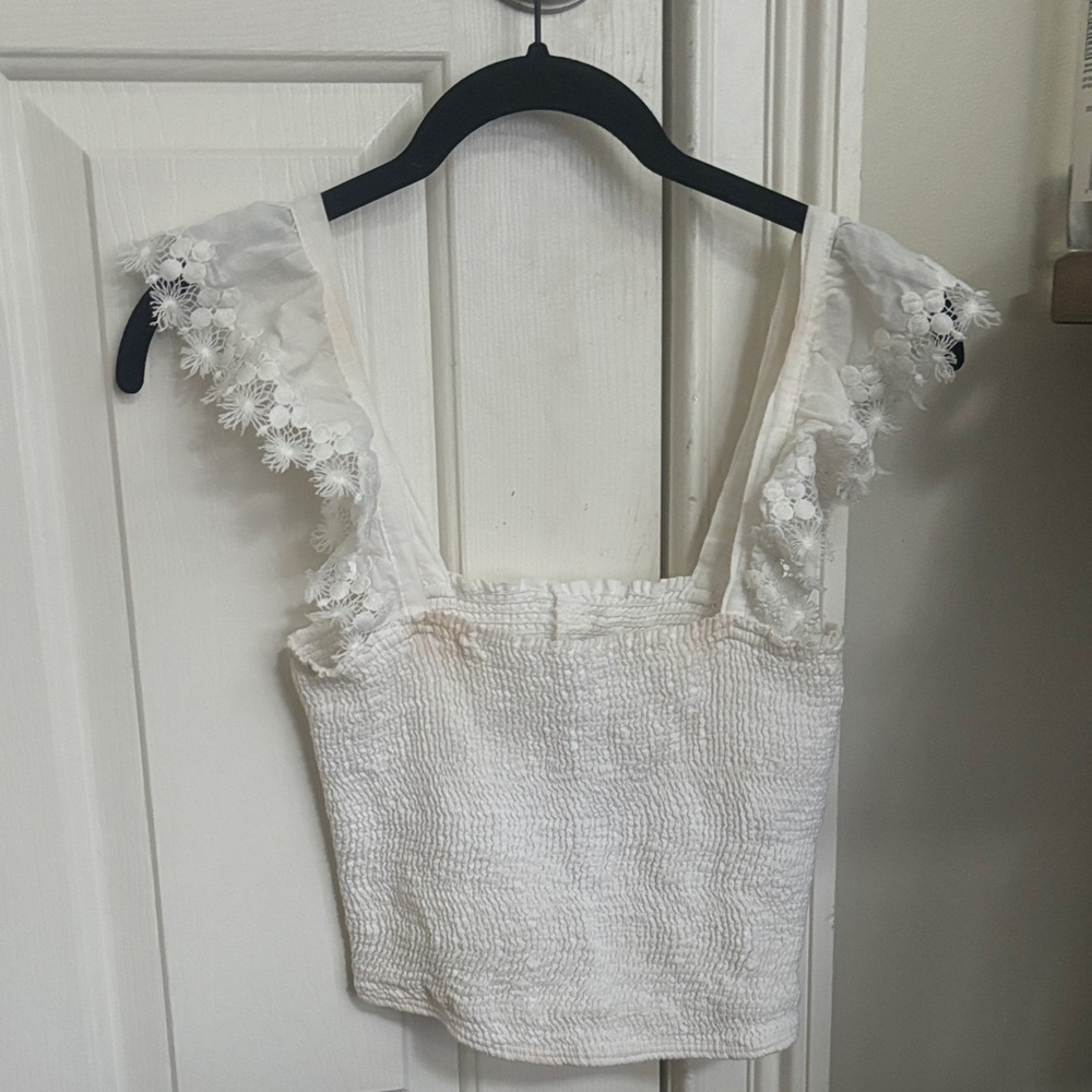 Peixoto White Lace Sleeve Blouse